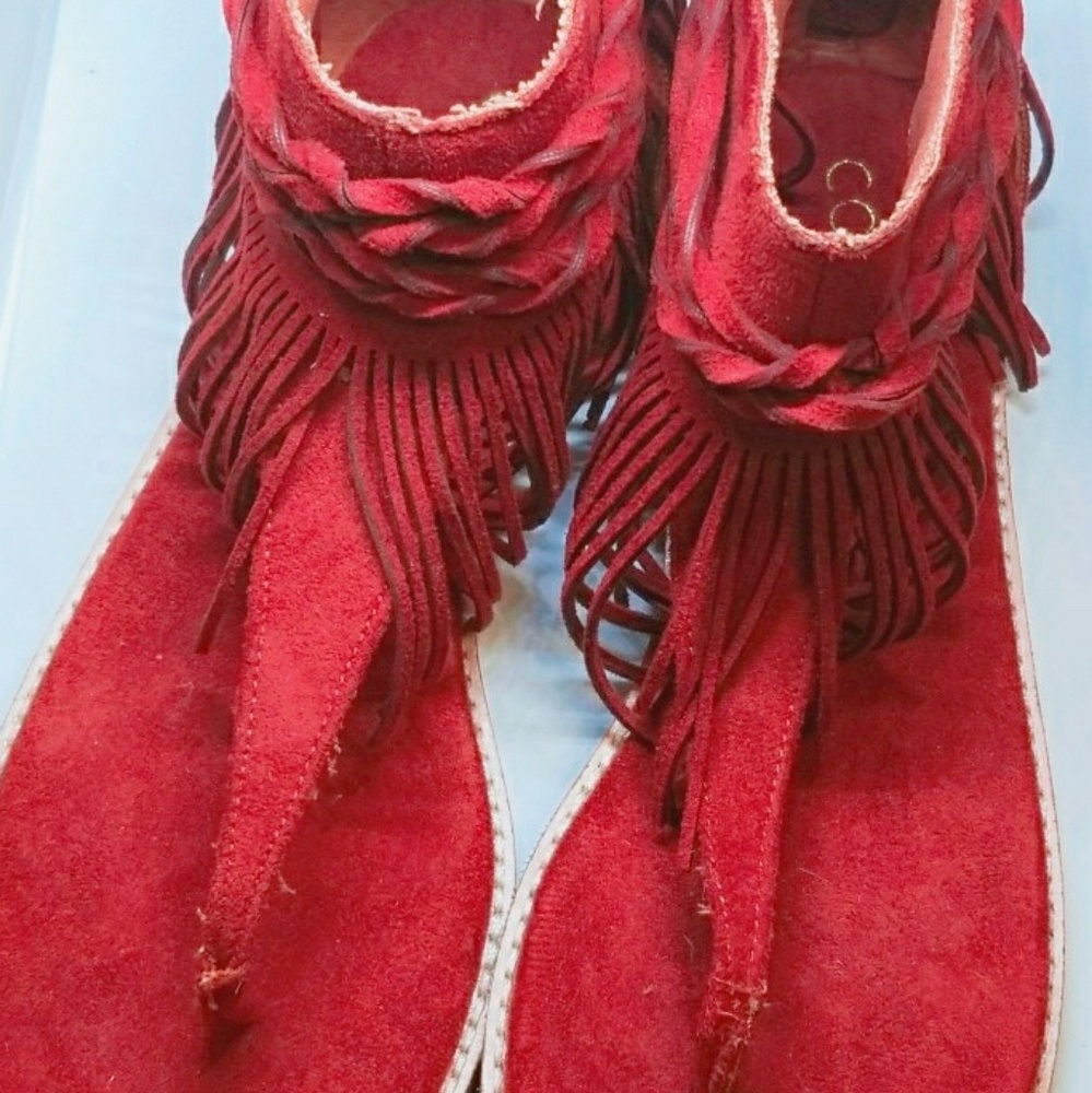 Red open Toe Fringe Sandals